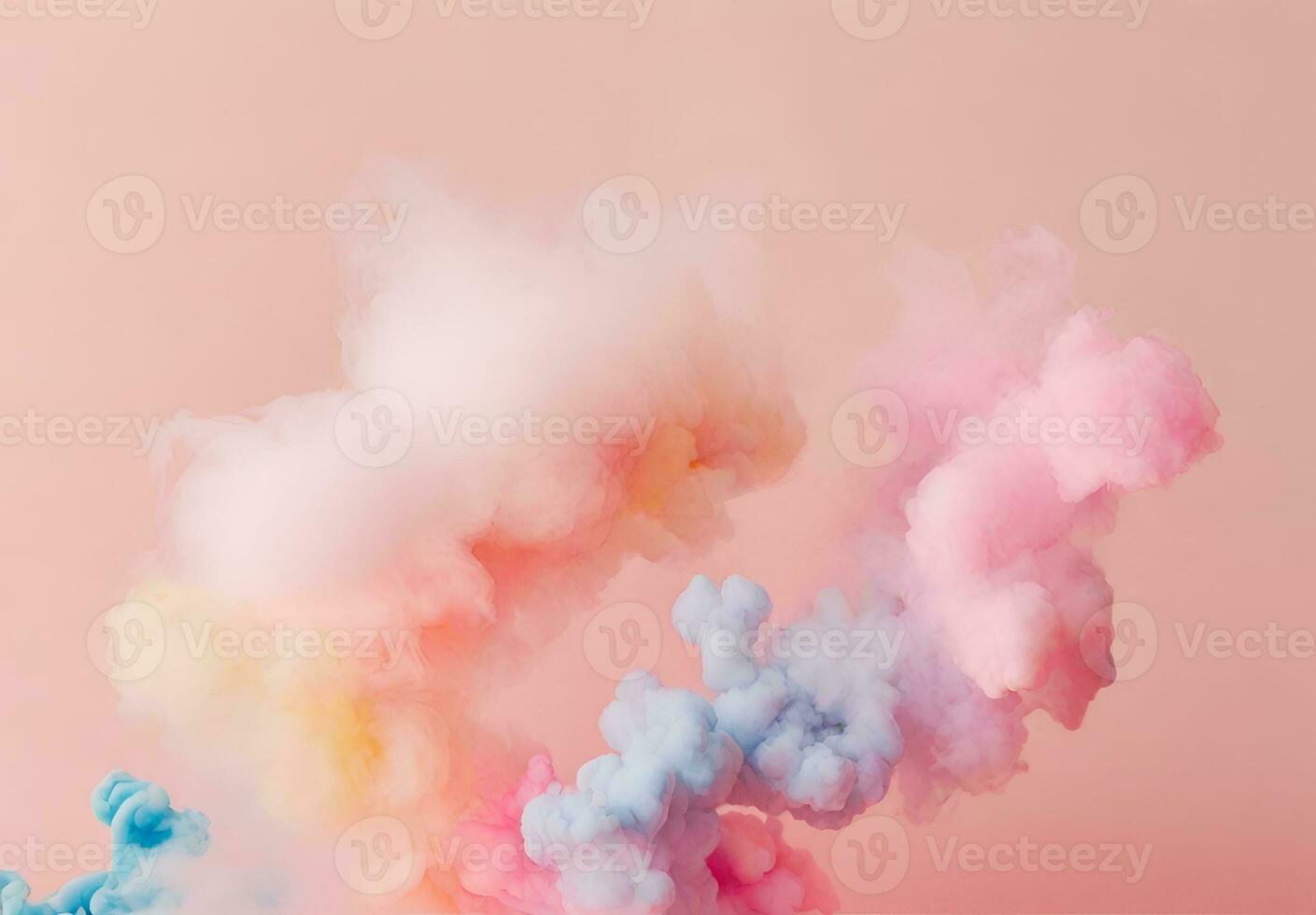 AI generated abstract figures of smoke and steam of colors on a white and pale pink background photo