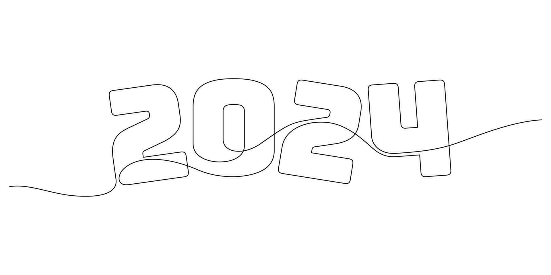 continuous line drawing 2024 beginning of the year thin line illustration vector