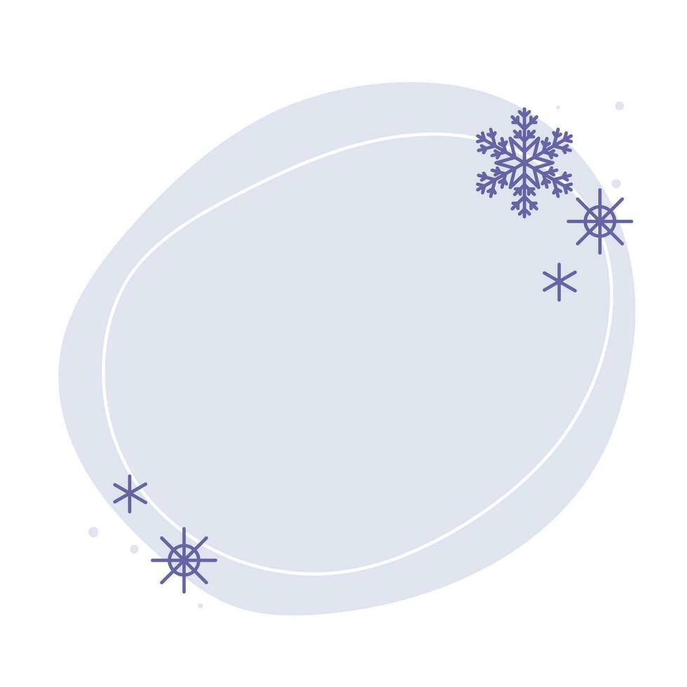 Christmas winter hand drawn pastel lilac circle frame with snowflakes. Modern minimalist aesthetic holiday element. Vector sparkle for social media or poster design