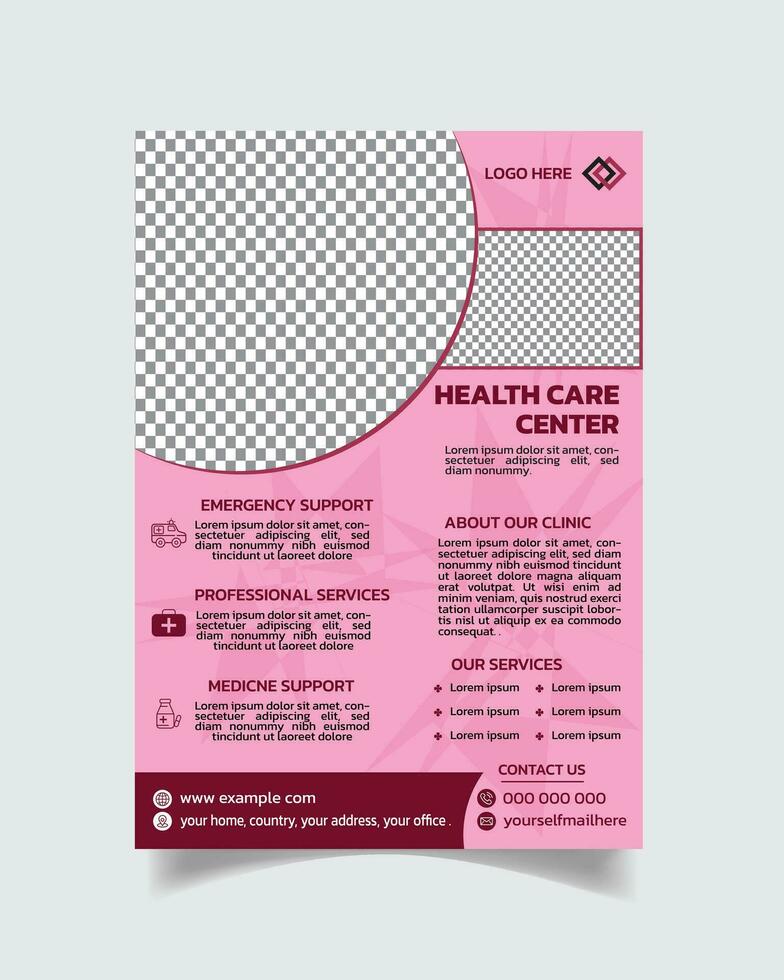 Elegant medical flyer template, hospital flyer layout, clinic flyer leaflet A4 size vector illustration