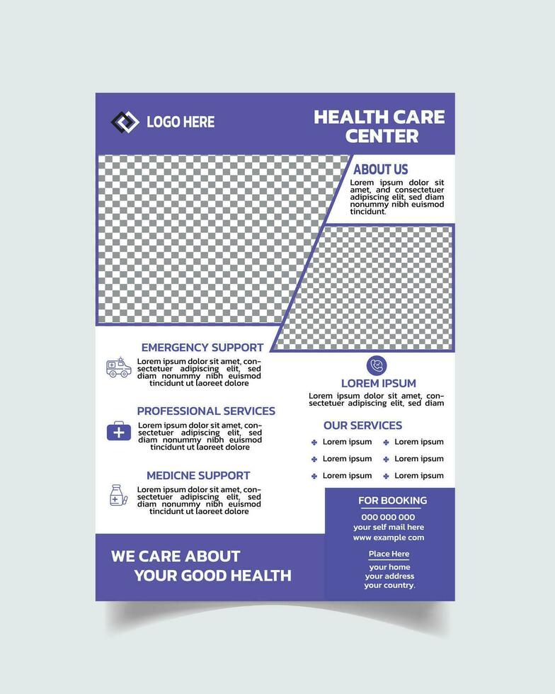 Modern healthcare flyer, hospital flyer layout, clinic flyer leaflet A4 size vector illustration