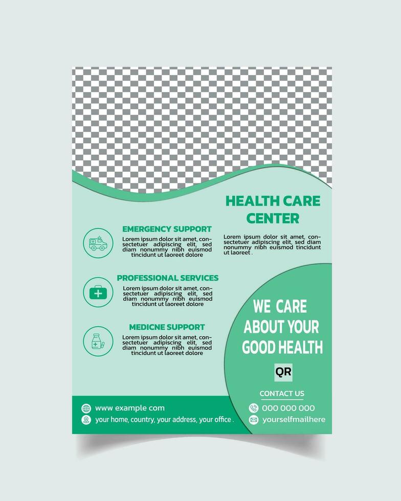 Medical flyer design, clinic flyer template, hospital flyer leaflet A4 size vector