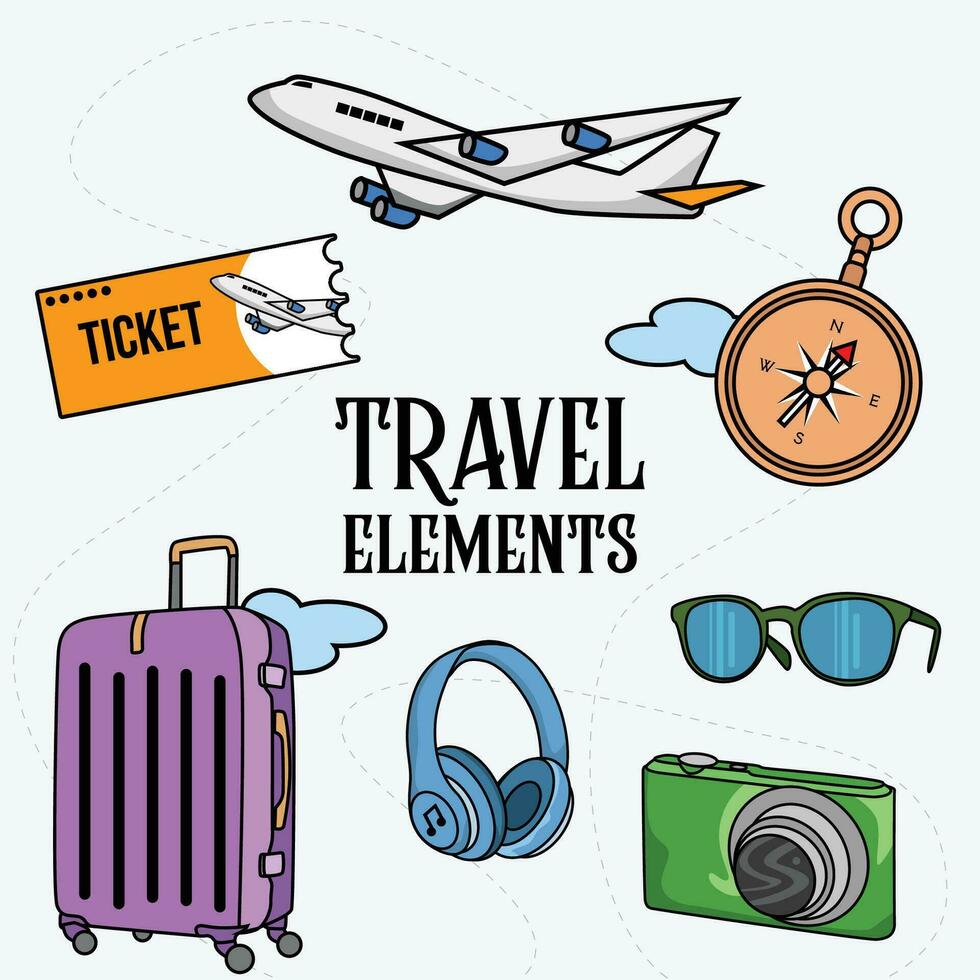 travel elements vector graphics in colored