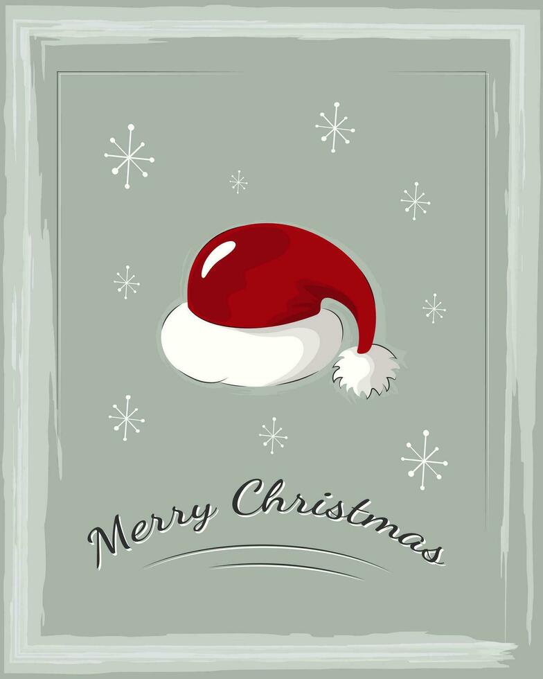 Merry Christmas greeting card. Santa Claus hat. Vector Cartoon Illustration. Vector illustrations for the winter holidays.
