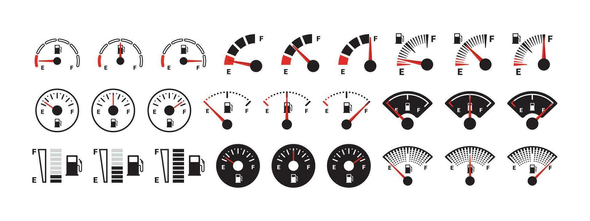 combustible calibre íconos colocar. gasolina indicador. combustible indicador concepto. vector escalable gráficos