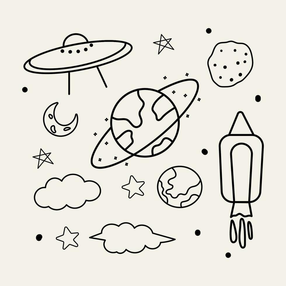 line art outer space vector illustration