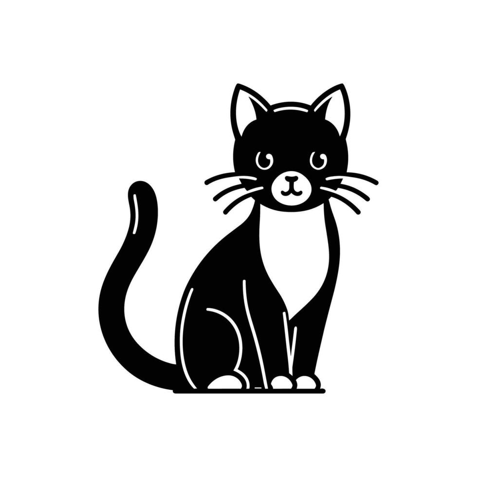 Cute cat vector illustration line art drawing black and white kitten perfect for logo