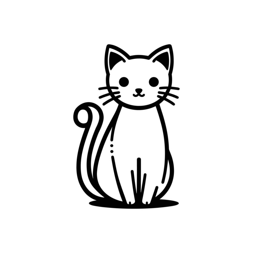 Cute cat vector illustration line art drawing black and white kitten perfect for logo
