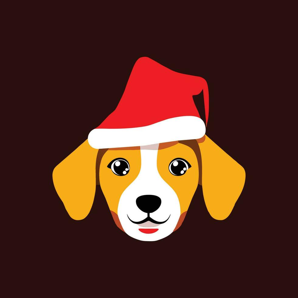 Cute dog wears a Christmas hat in flat vector style