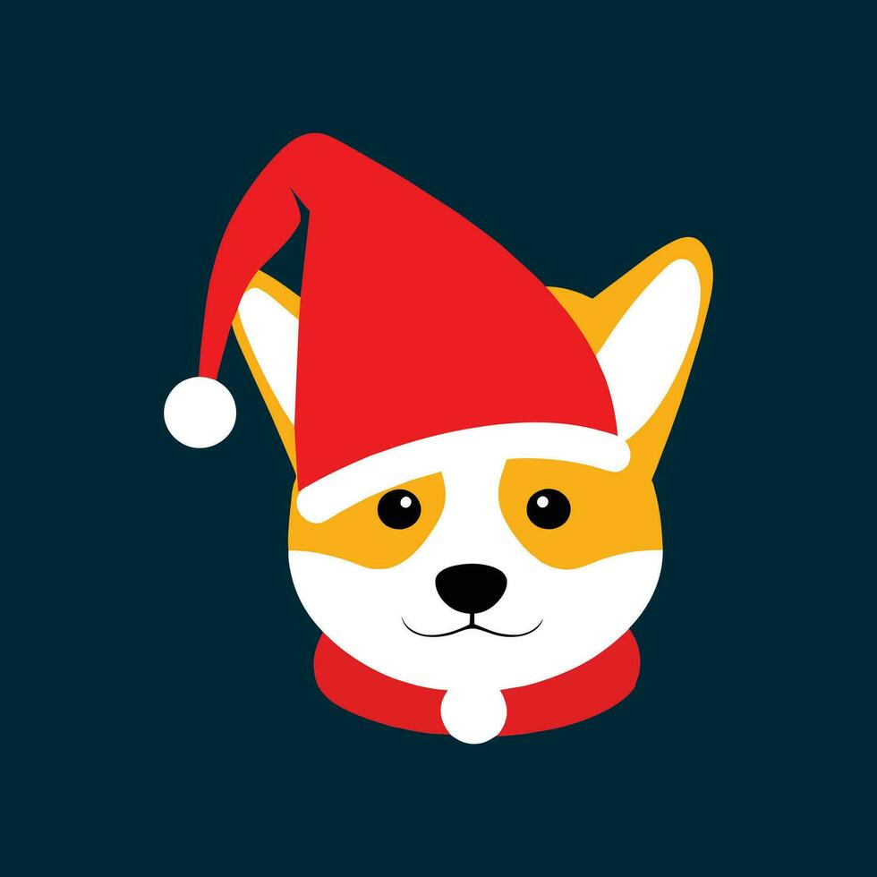 Cute dog wears a Christmas hat in flat vector style