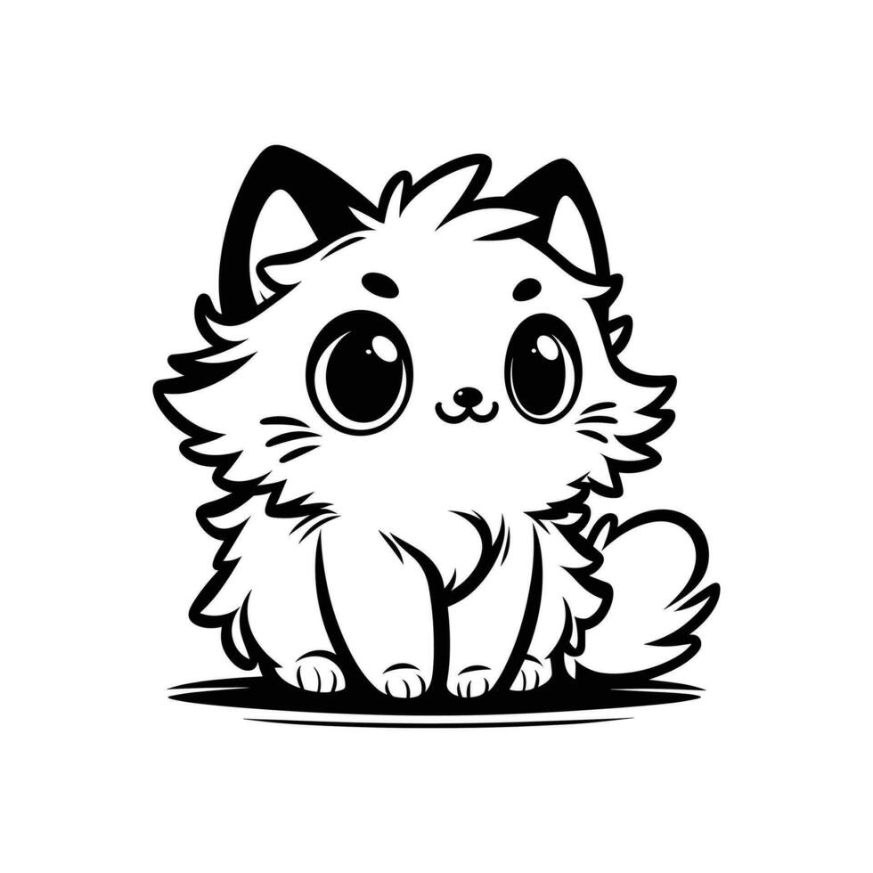 Cute cat vector illustration line art drawing black and white kitten perfect for logo