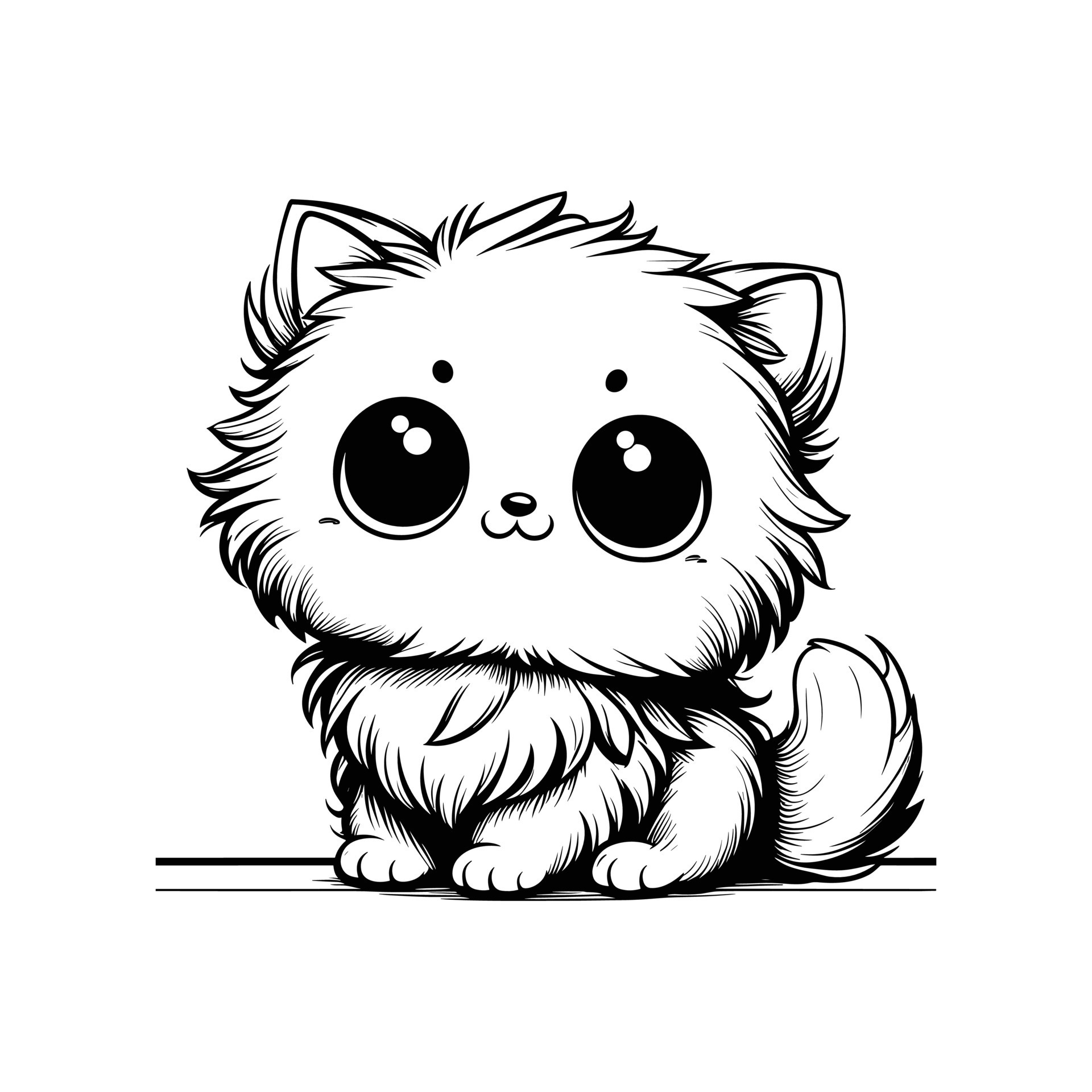 Cute Cat Vector Illustration Line Art Drawing Black And White Kitten Cute Cat Vector Illustration Line Art Drawing Black And White Kitten