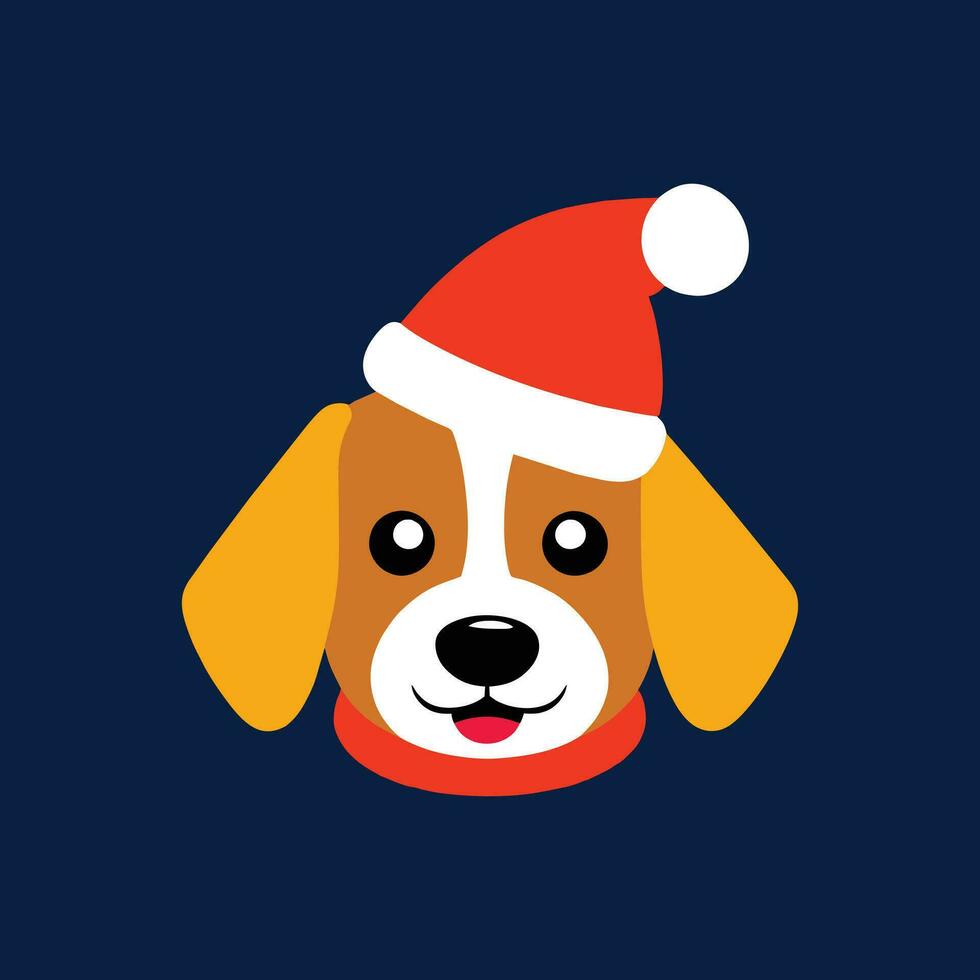 Cute dog wears a Christmas hat in flat vector style