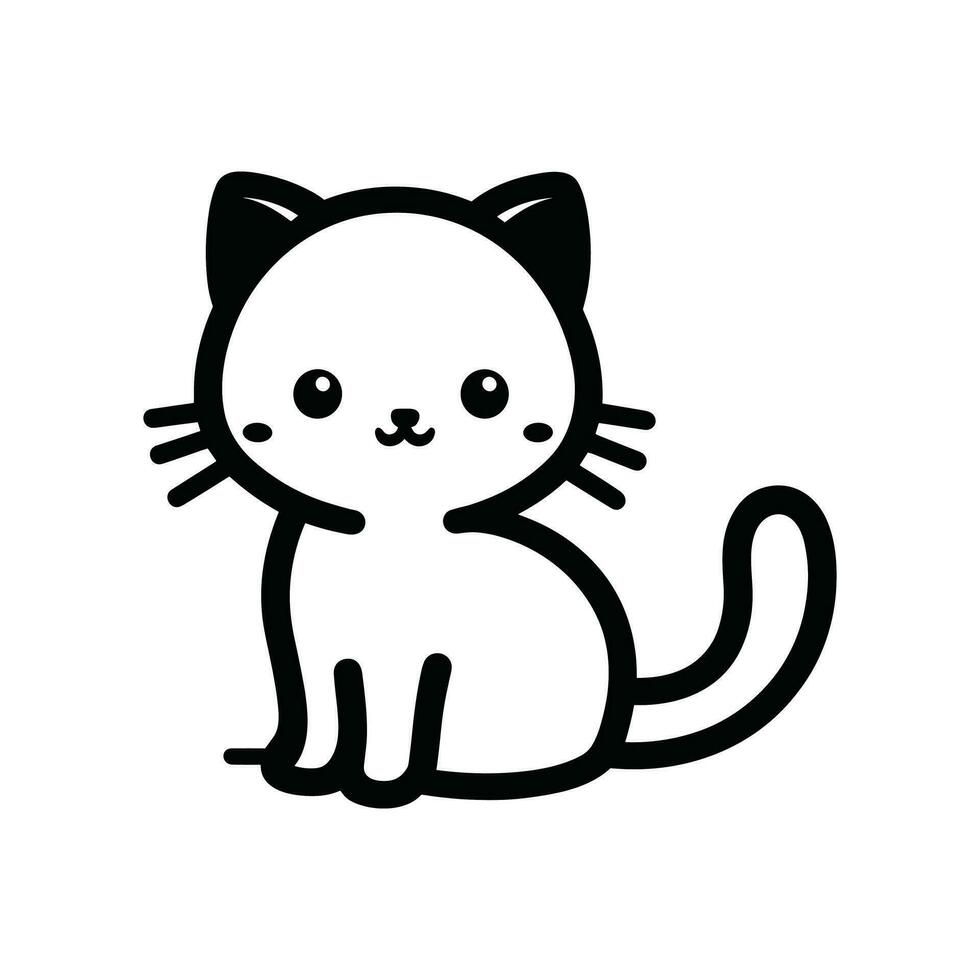 Cute cat vector illustration line art drawing black and white kitten perfect for logo