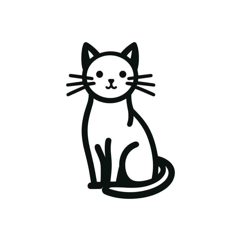 Cute cat vector illustration line art drawing black and white kitten perfect for logo