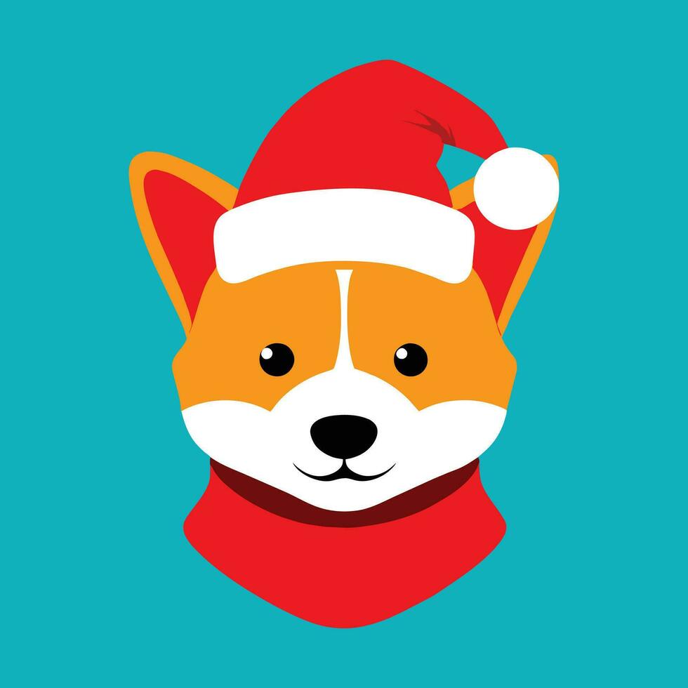 Cute dog wears a Christmas hat in flat vector style