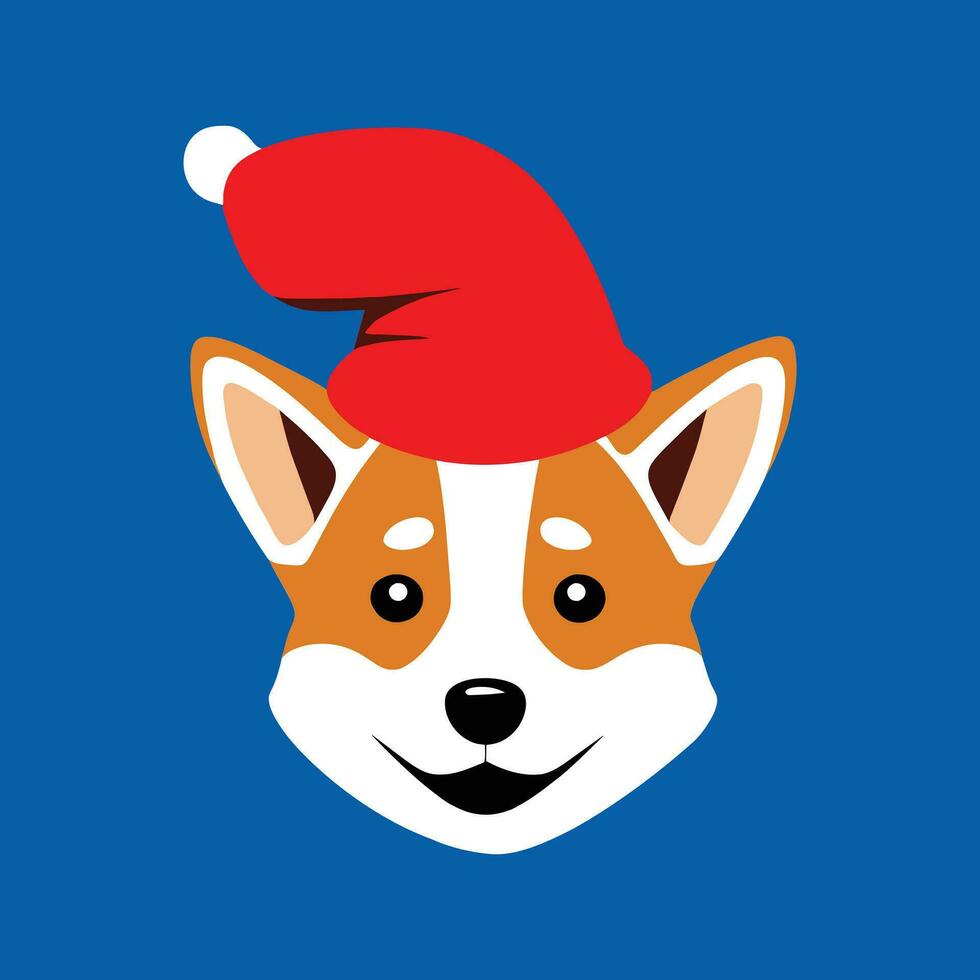 Cute dog wears a Christmas hat in flat vector style