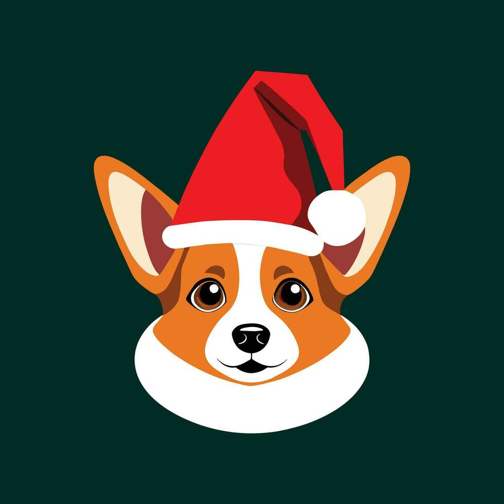 Cute dog wears a Christmas hat in flat vector style