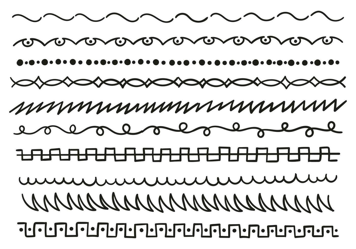 soltero línea conjunto en diferente estilos. ondas, columna vertebral, al cuadrado, arabescos etc. vector