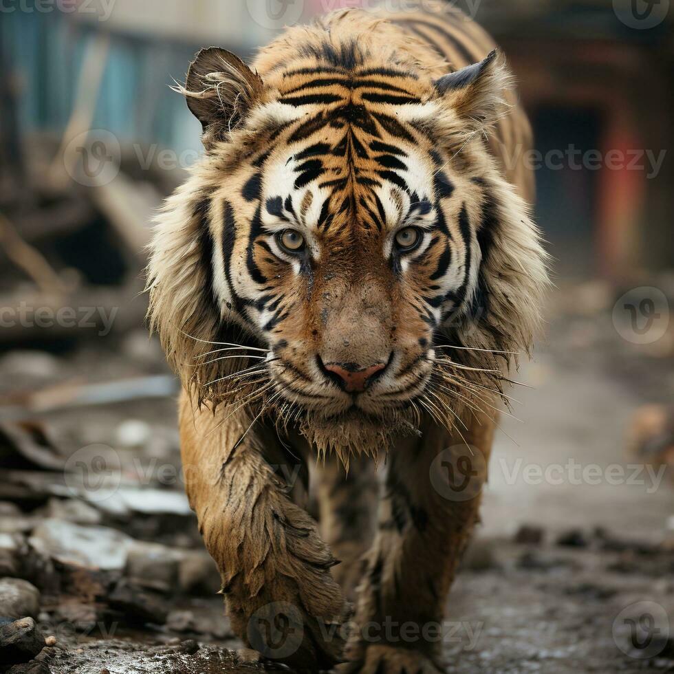 A image of Sumatran Tiger Panthera tigers altaica ready for hunting Generative AI photo