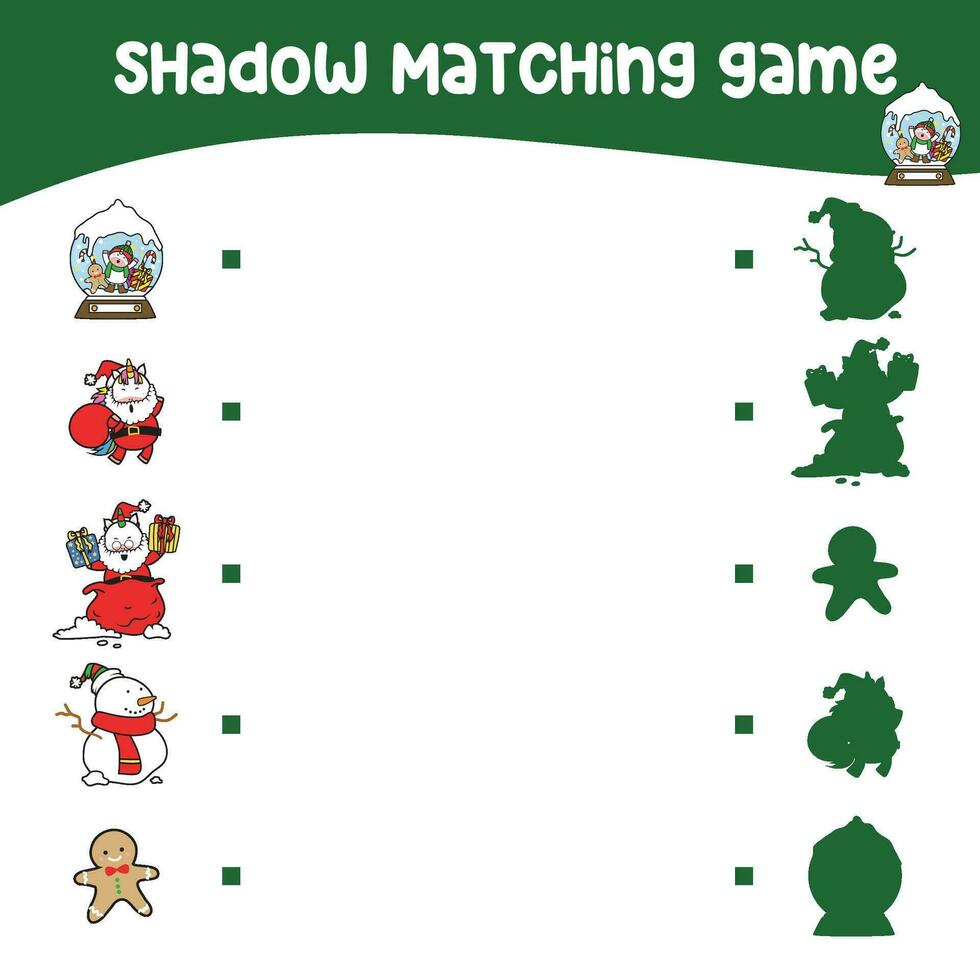 Matching shadow game for children. Find the correct shadow. Educational matching game for children with cartoon character. Worksheet for kid. Educational printable activity page. Vector file.