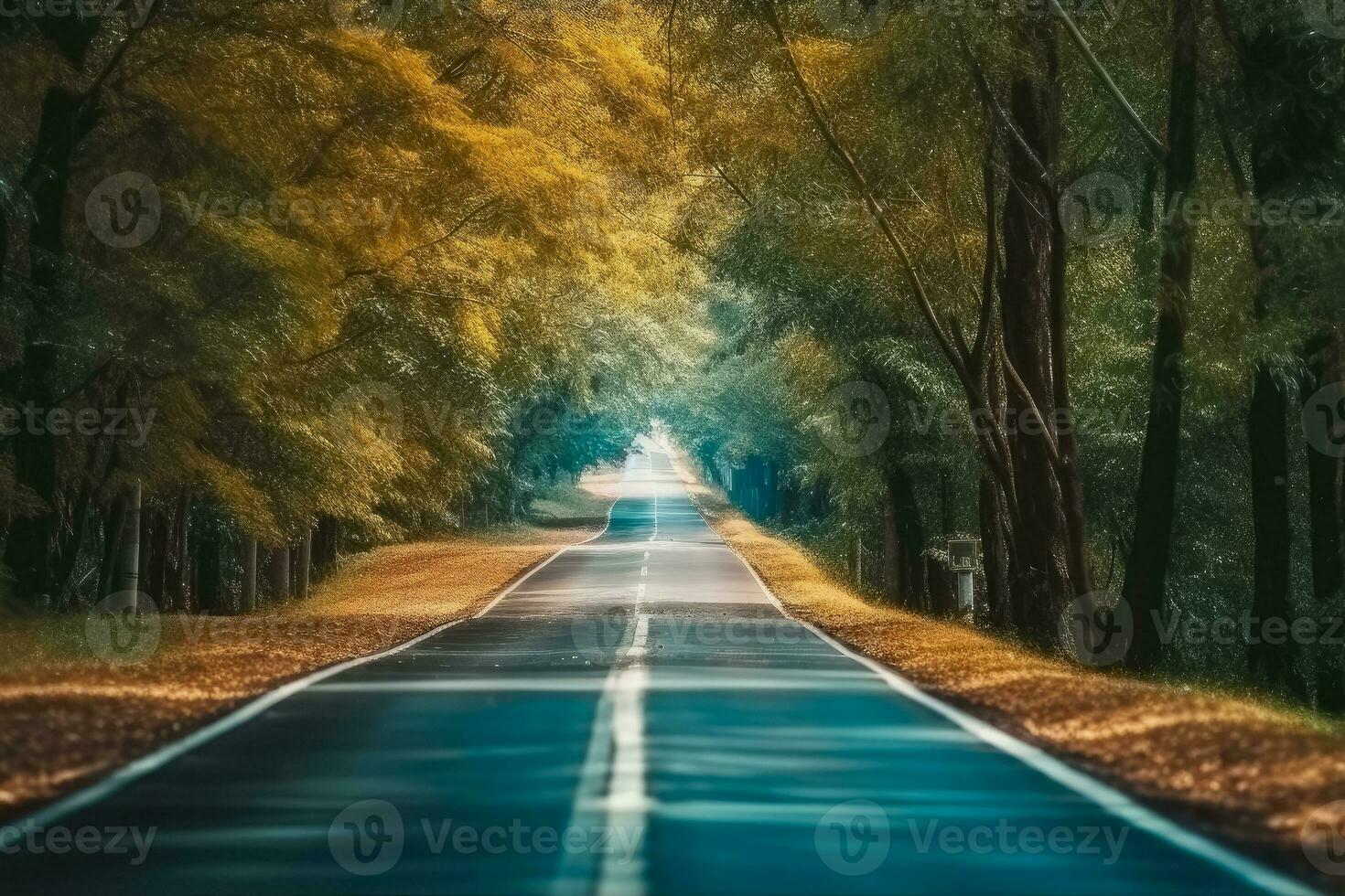 AI generated The road way through the autumnal forest natural way , Tropical forest nature field path way, AI generative photo