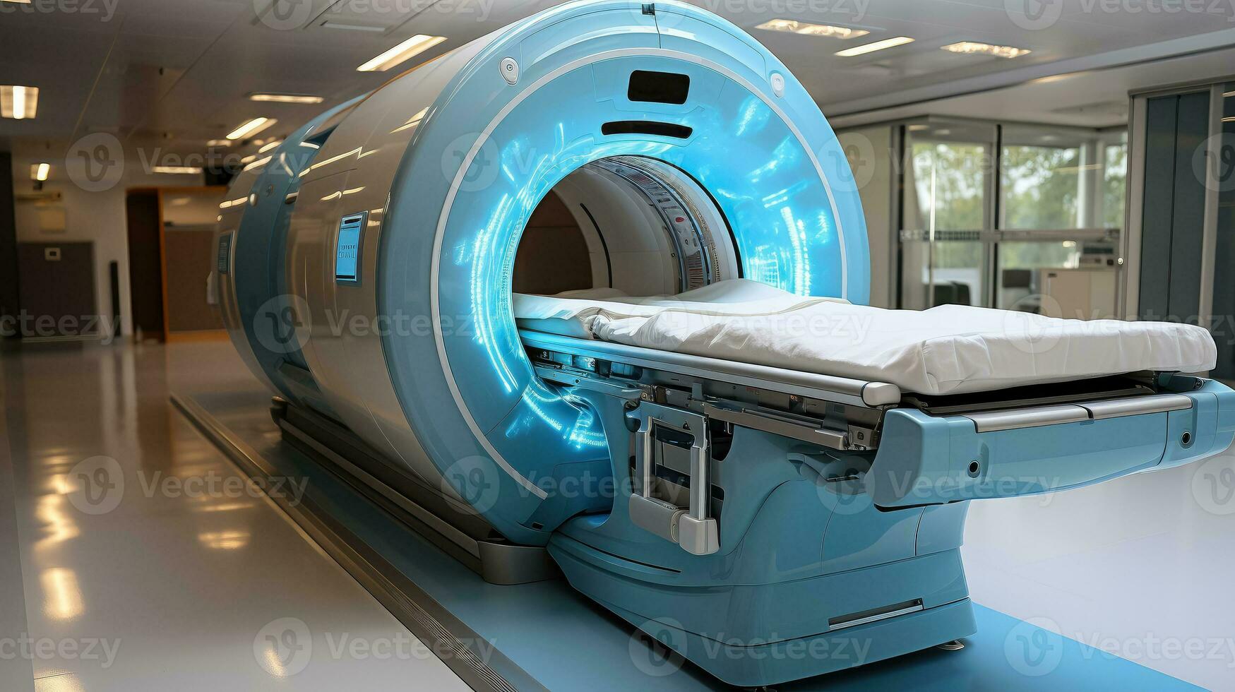 ai generado Connecticut escanear dispositivo en hospital , médico Connecticut o mri médico equipo y salud cuidado , magnético resonancia imagen máquina , ai generativo foto