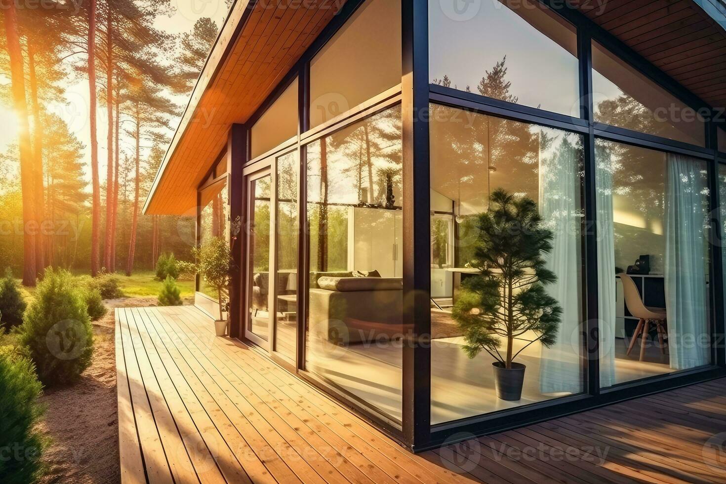 AI generated Luxury modern home interior behind glass near a window , Ai generative photo