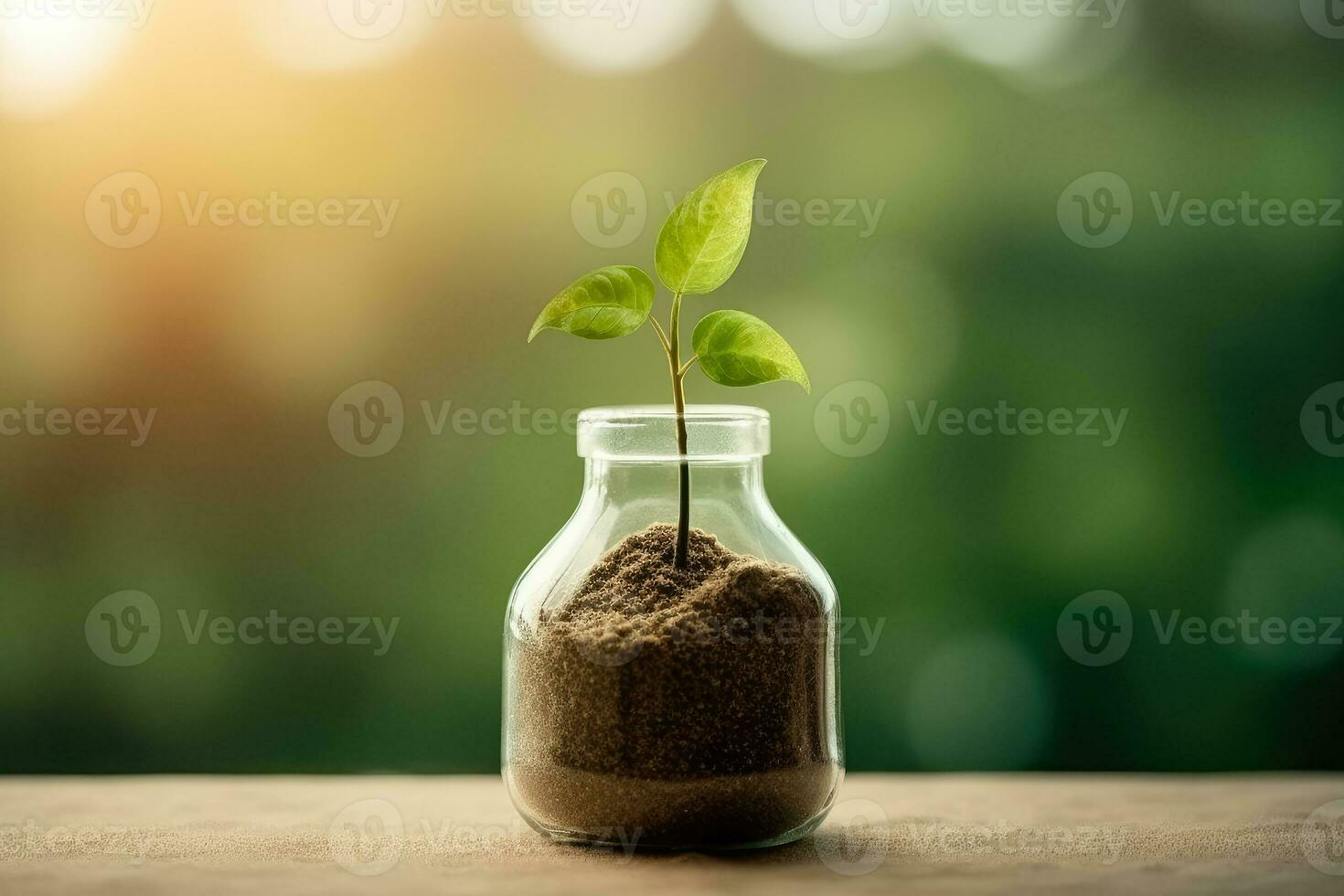 AI generated Business investment growth and interest concept , Small plant growing in glass, Ai generative photo