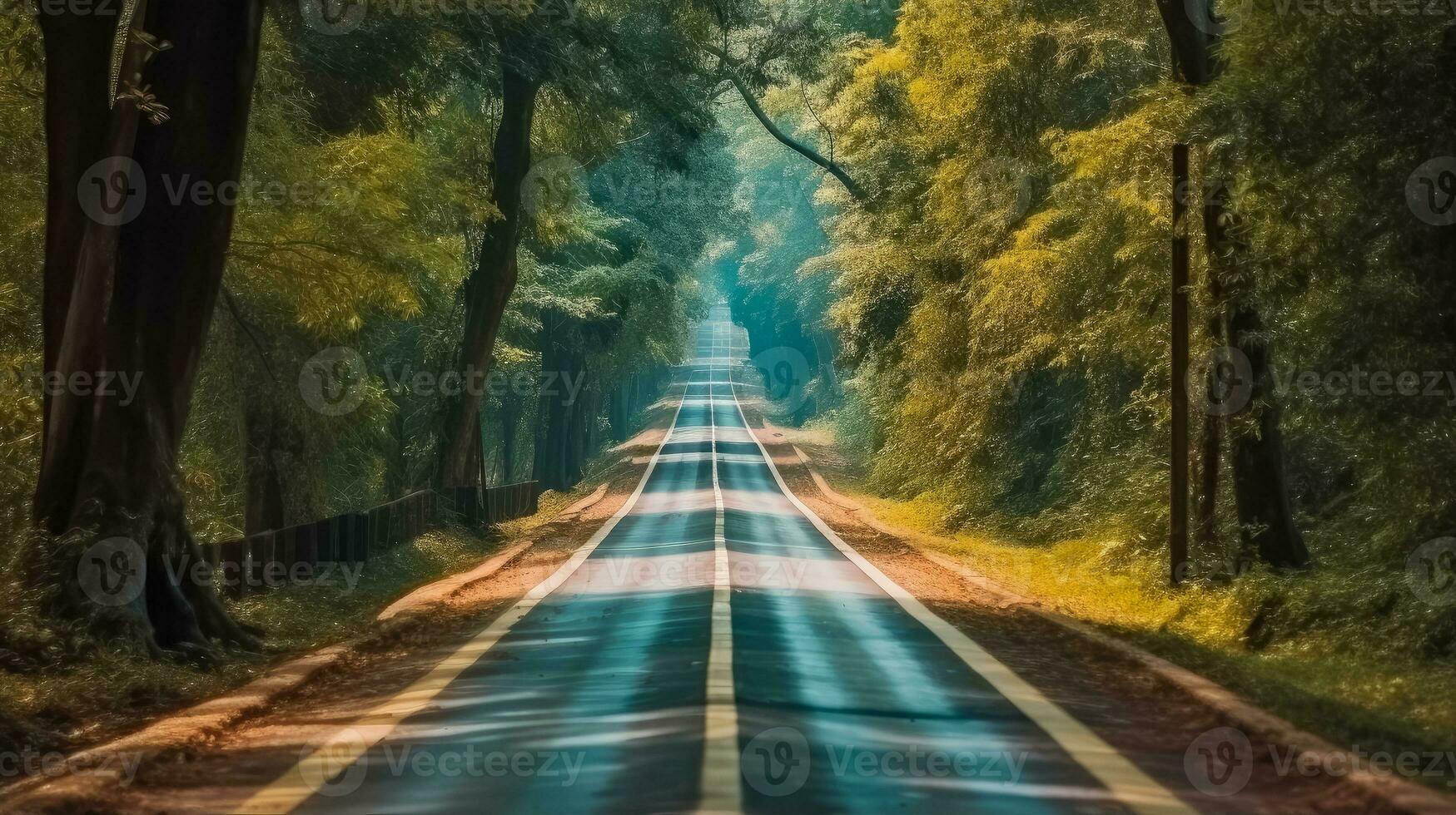 ai generado el la carretera camino mediante el otoñal bosque natural camino , tropical bosque naturaleza campo camino forma, ai generativo foto