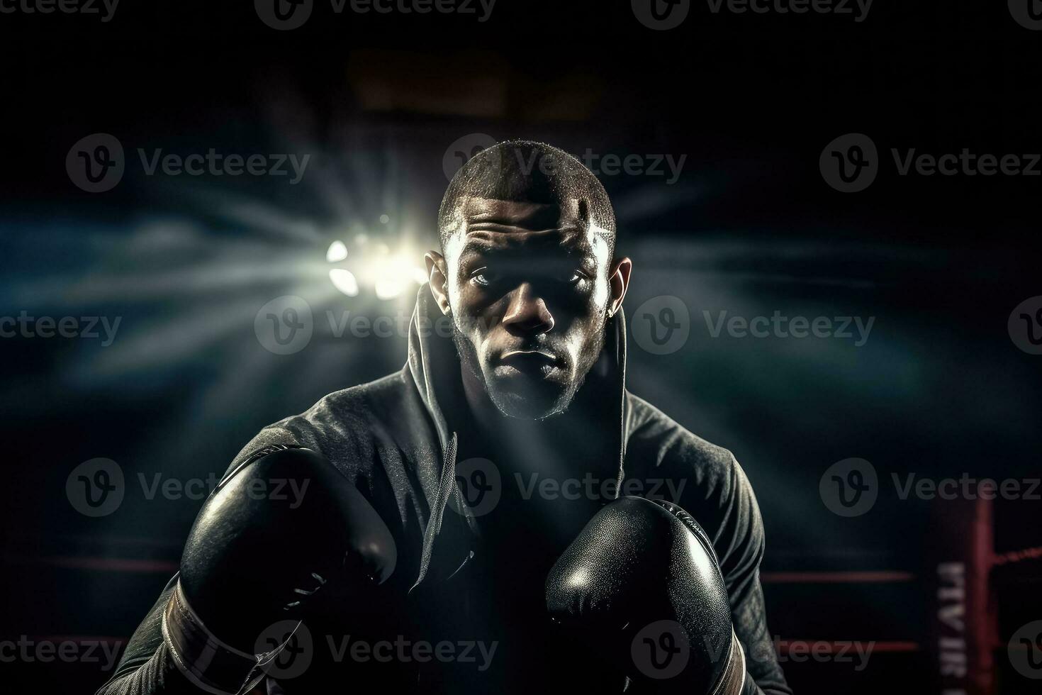 AI generated Portrait young man boxing training in boxing arena at the gym, Ai generative photo