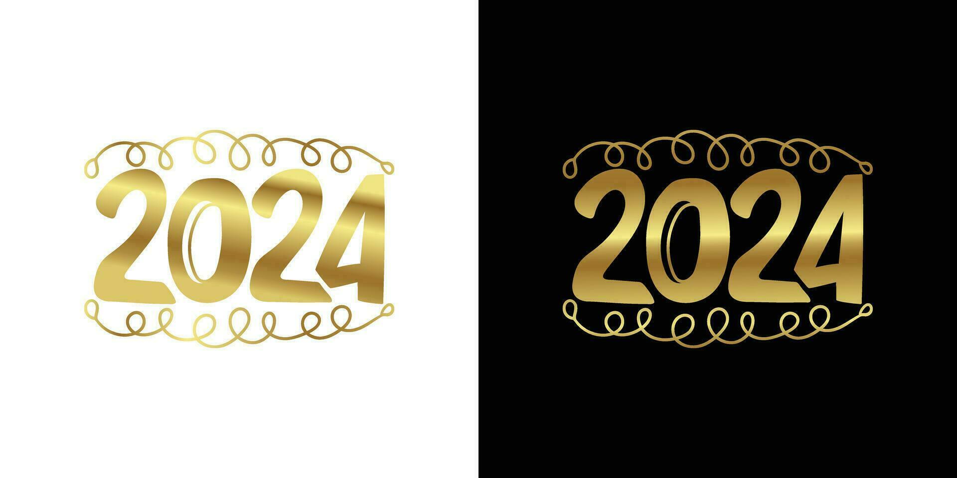 Happy New Year 2024 with calligraphic and text effect. Vector illustration background for new year's .  banner or greeting card for Merry Christmas and happy new year. Vector Illustration .