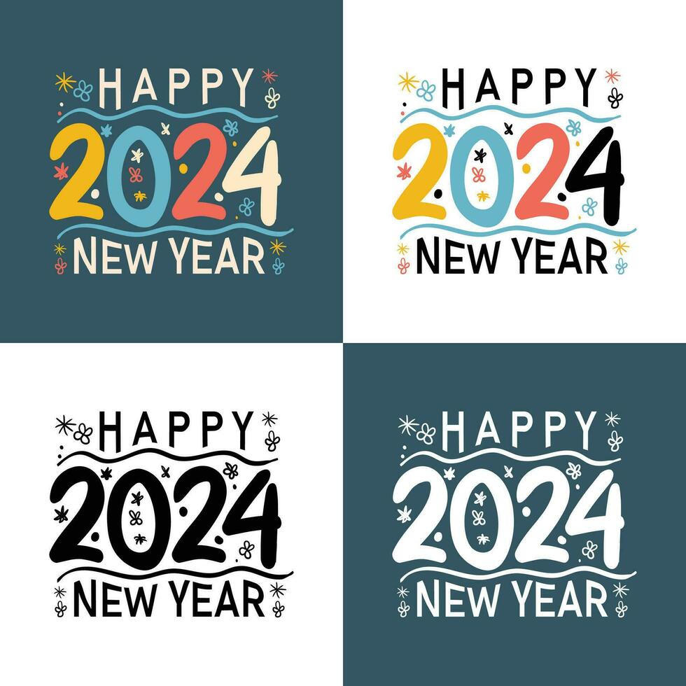 Happy New Year 2024 t-shirt design. typography t-shirt design, New Year Event T-shirt template, and Holiday t-shirt print design. banner or greeting card for Happy New Year vector