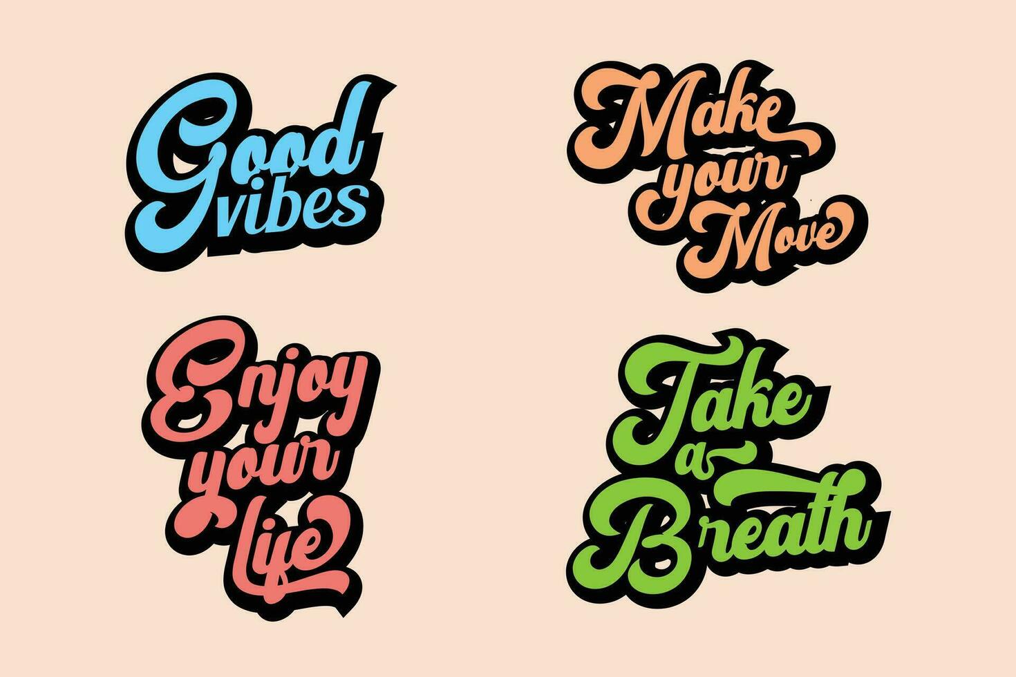 Set of retro groovy motivational typography vector