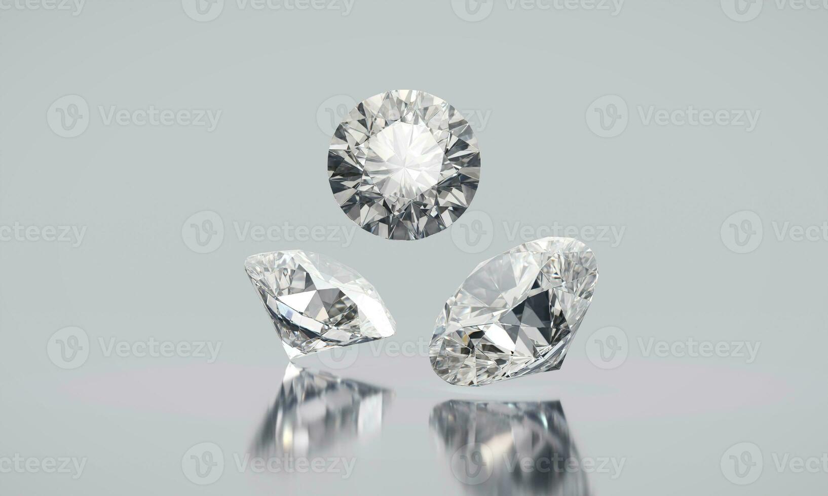 3D render diamonds with caustic placed on glossy blackground photo