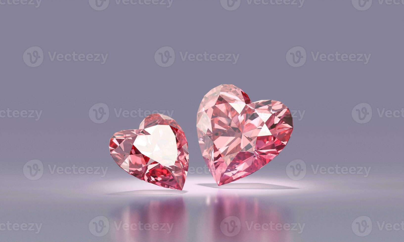 Abstract pink heart shape diamond gem placed on glossy background 3d rendering photo