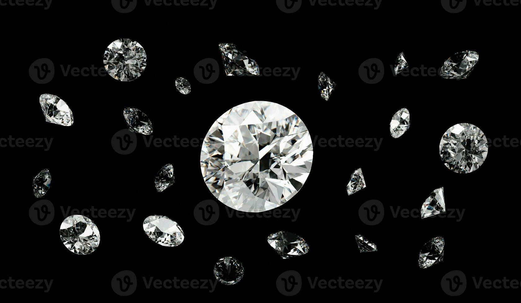 White brilliant diamond group falling in black background 3d rendering photo