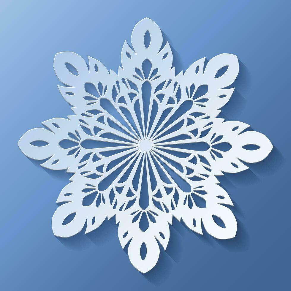 Vector white christmas paper cut 3d snowflake