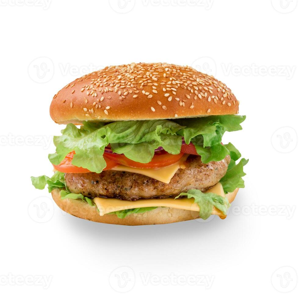 Tasty hamburger on white background photo
