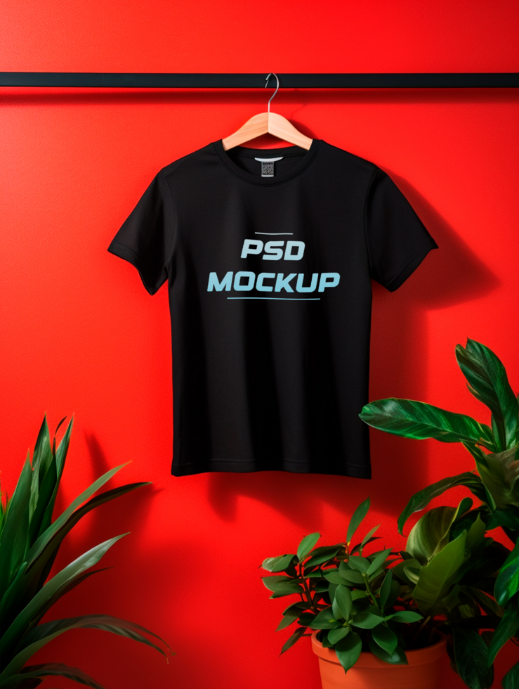 AI generated Black T-shirt mockup design PSD template