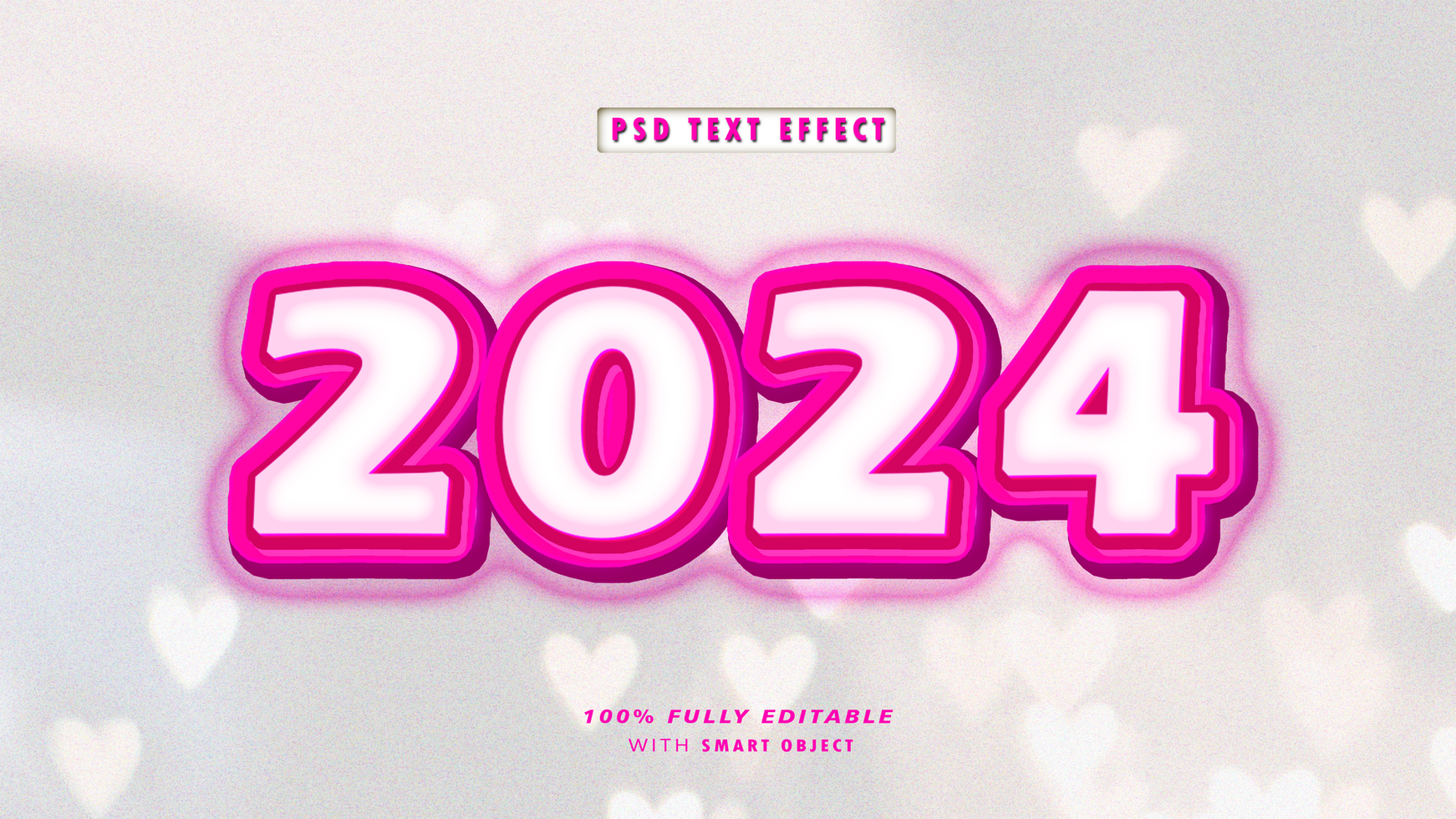 Neaw Years 2024 Text Effects with Love Background psd