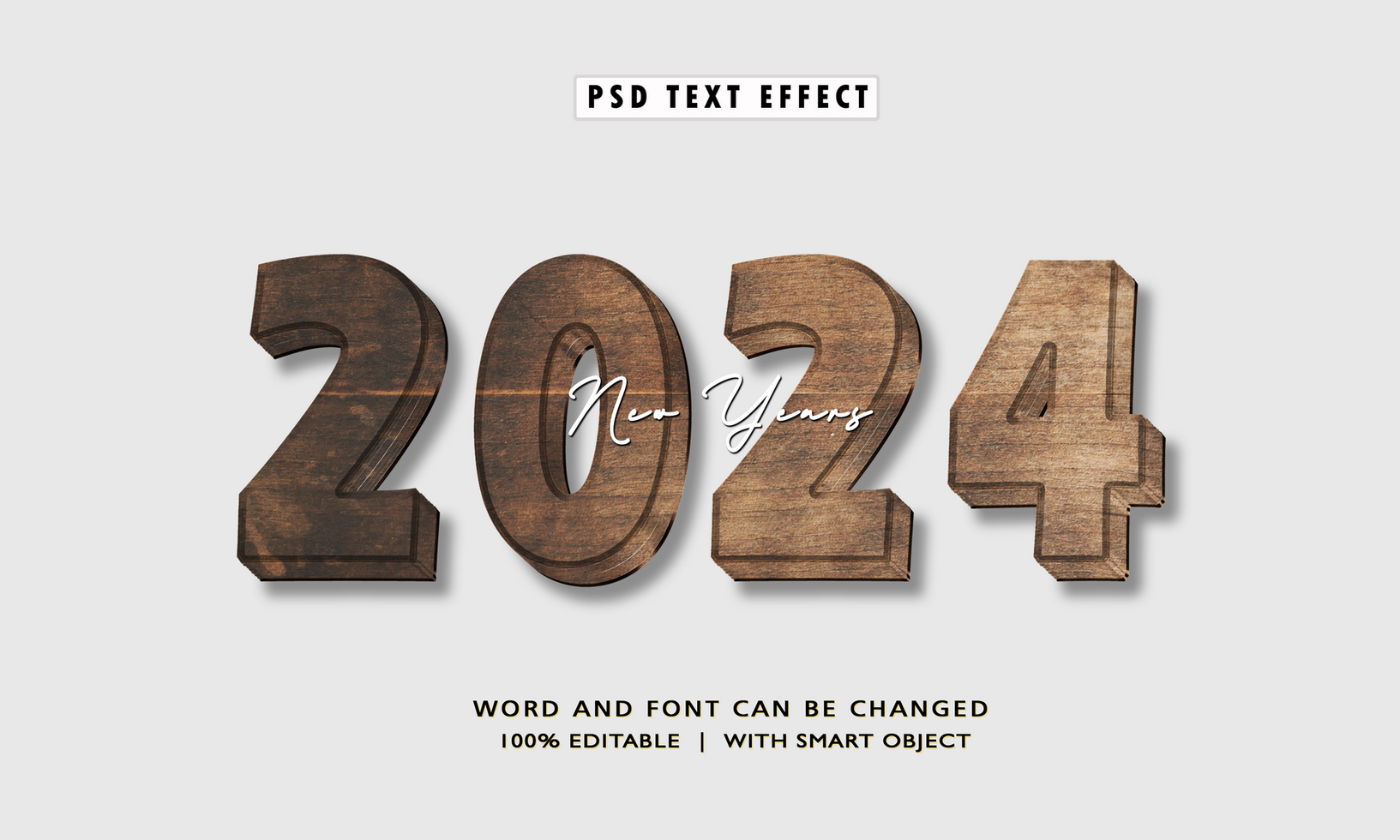 New Years 2024 3D Editable Text Effects psd