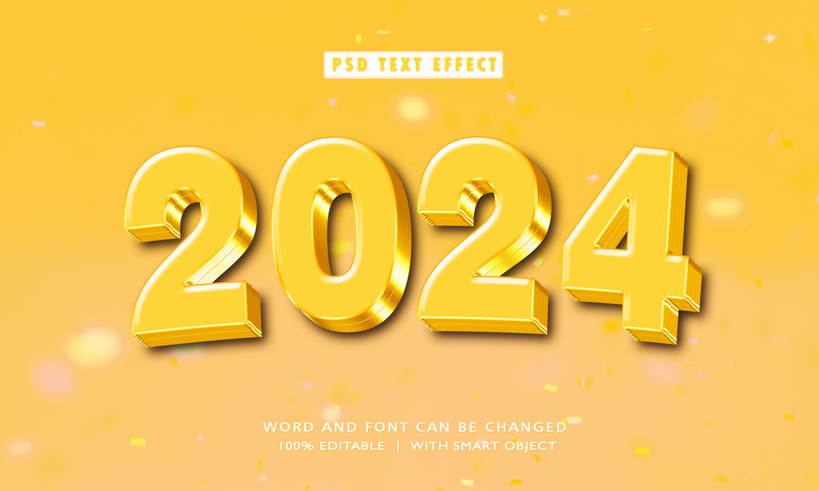 New Years 3D Editable Text effect Yellow Background psd