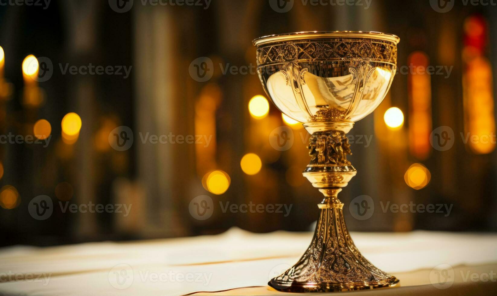 Close up of Holy Chalice with customizable space for text or prayers. photo