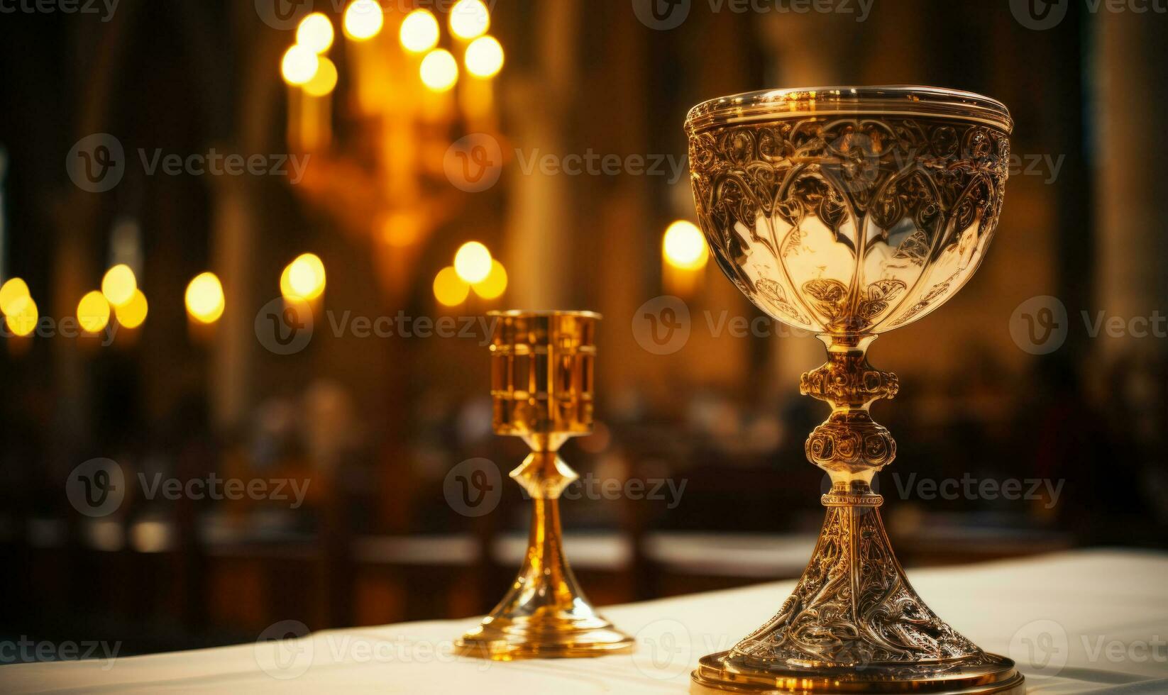Close up of Holy Chalice with customizable space for text or prayers. photo