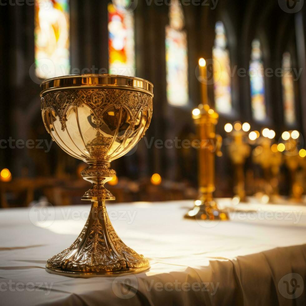 cerca arriba de santo cáliz con personalizable espacio para texto o oraciones. foto