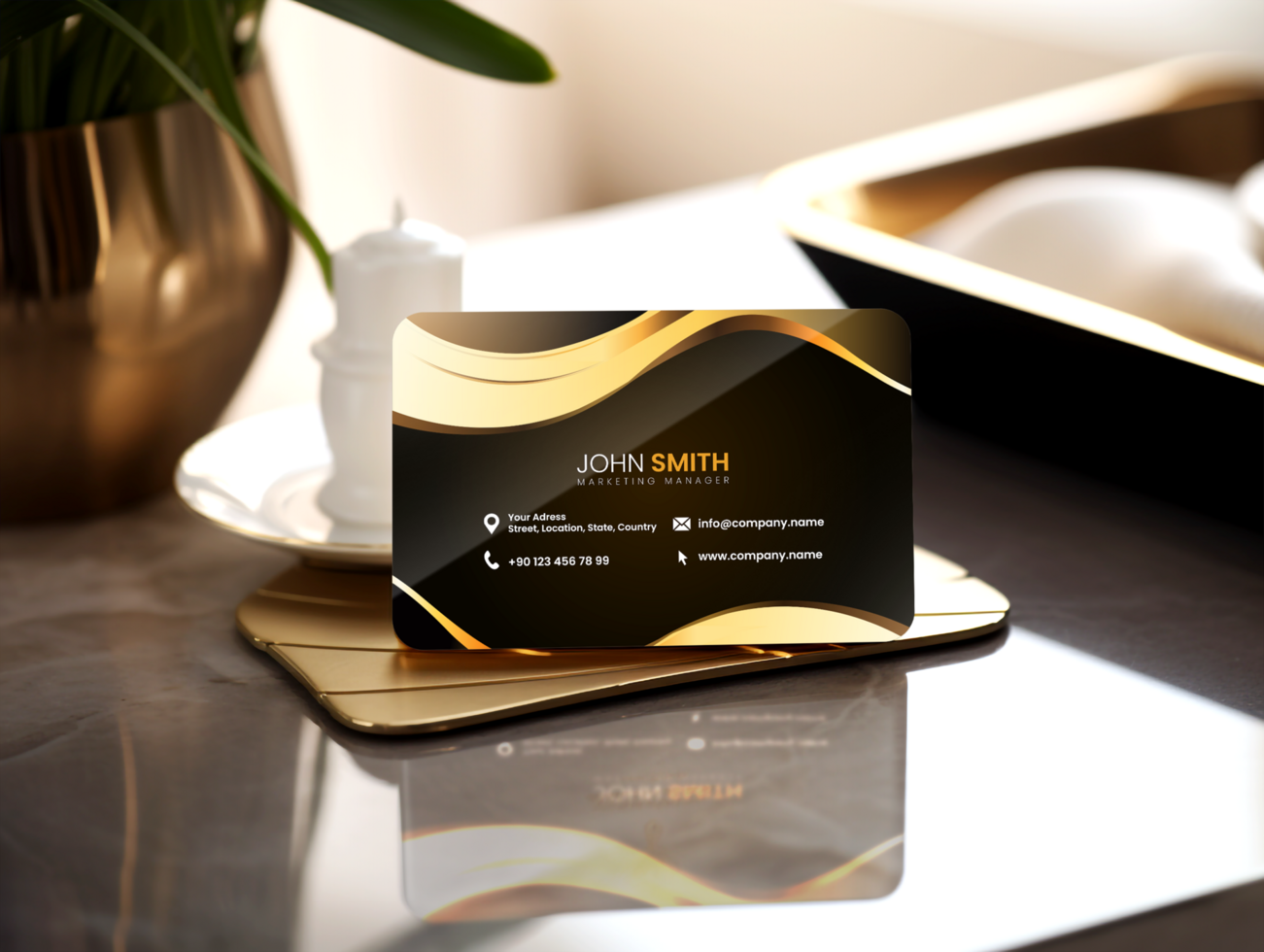 AI generated vector gradient golden luxury horizontal business card template psd