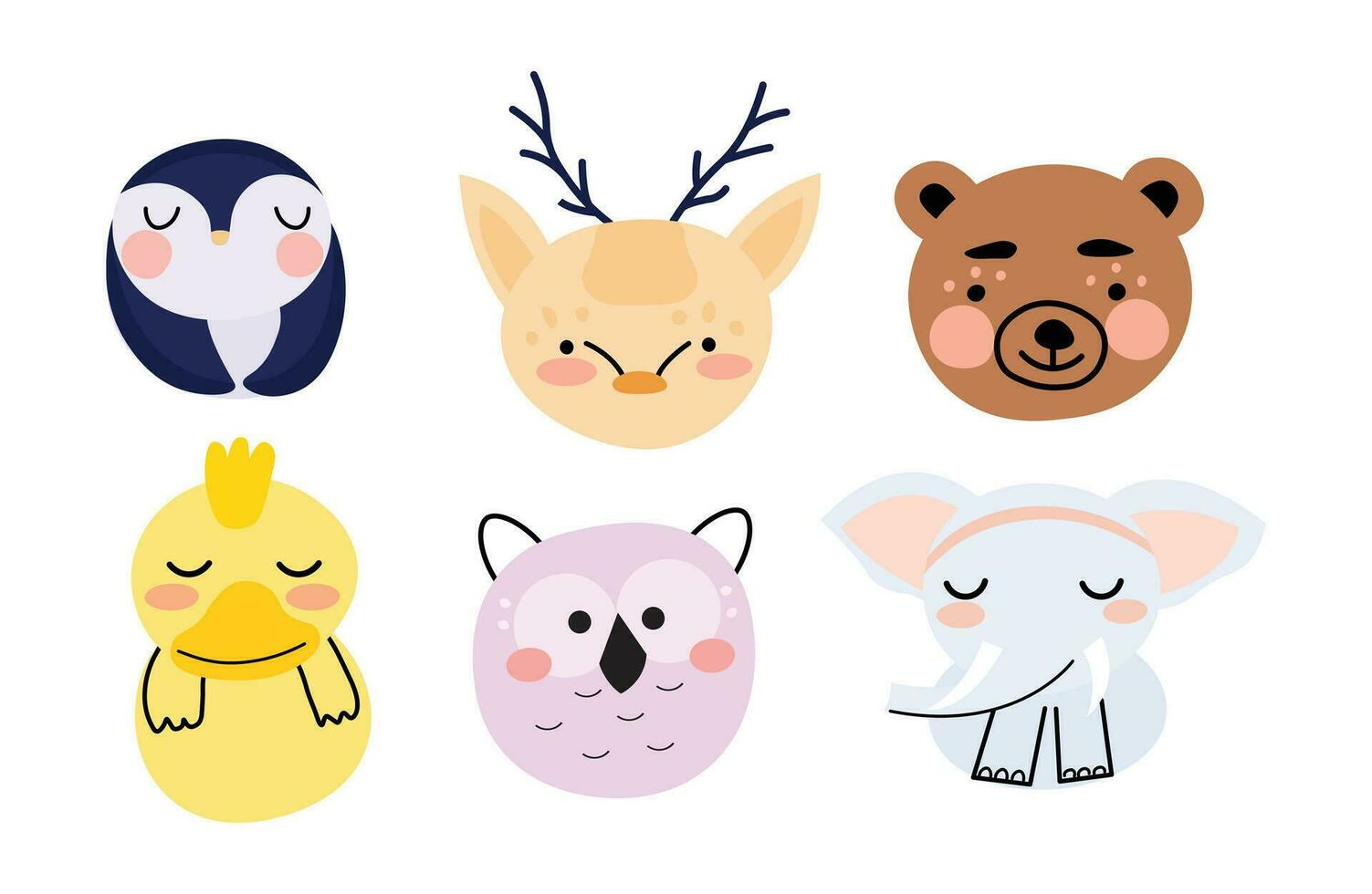 Funny animals illustrations set Scandinavian portrait style. Isolated for fabric and textures. vector