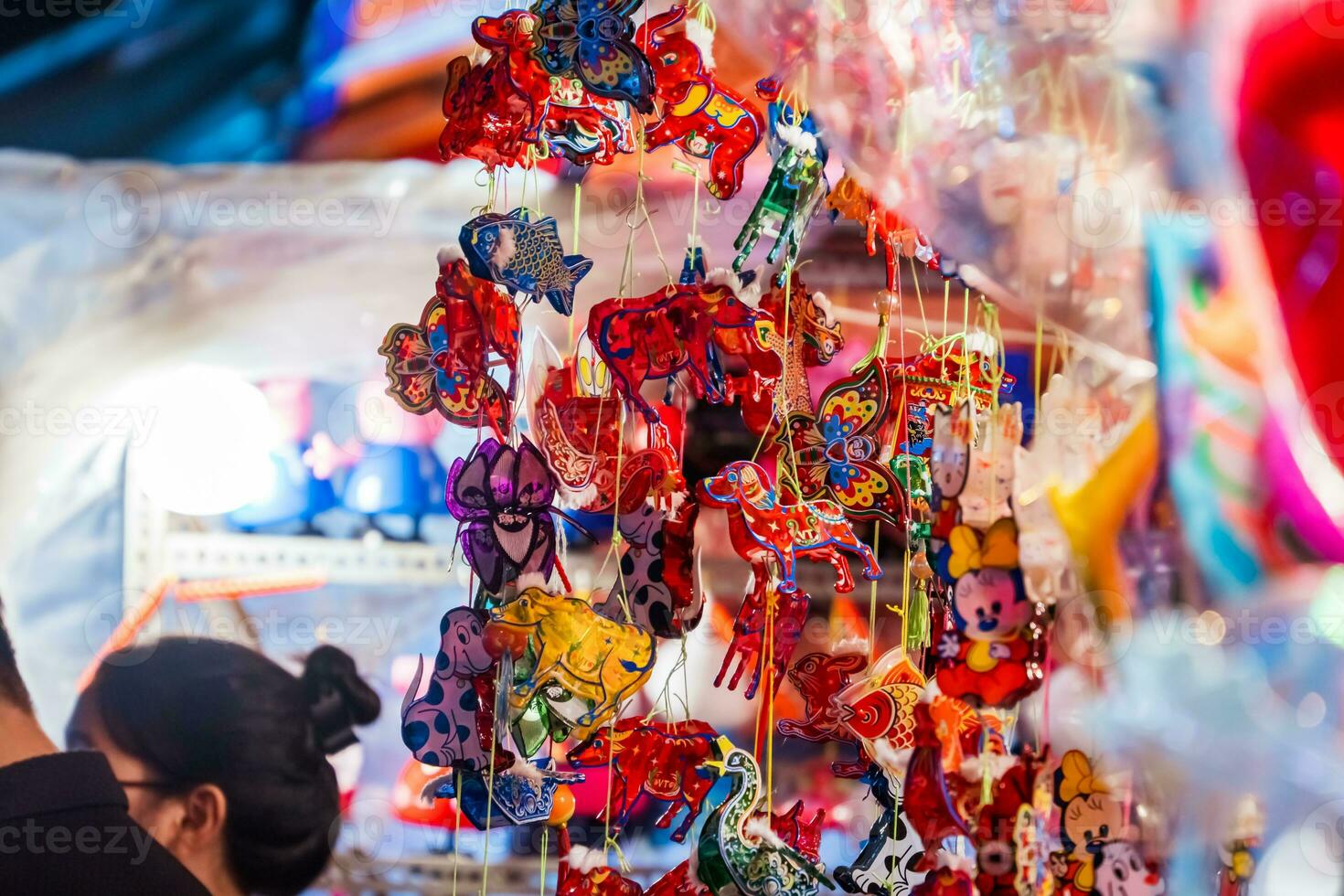 Colorful decorated lanterns hang on the streets in Ho Chi Minh City, Vietnam during the Mid-Autumn Festival photo