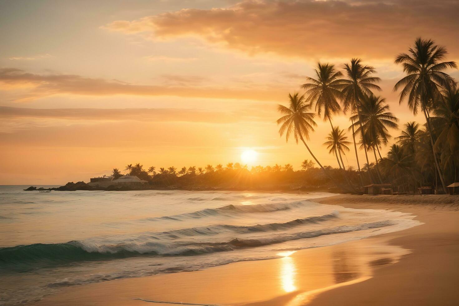 AI generated Golden Hour Bliss Captivating Beach Sunset View. AI Generative photo